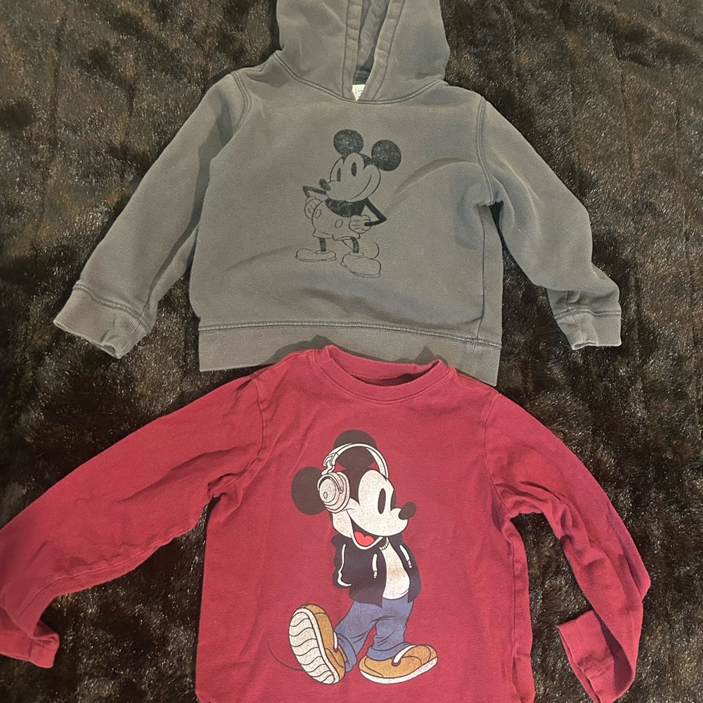 Boys Disney Mickey Mouse Lot | GAP Hoodie Size 4 + Long Sleeve Shirt Size 5